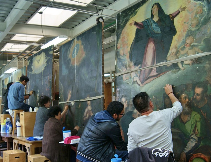 EL INAH RESTAURA LAS OBRAS PICTÃ“RICAS DEL RETABLO MAYOR DE XOCHIMILCO