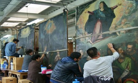 EL INAH RESTAURA LAS OBRAS PICTÃ“RICAS DEL RETABLO MAYOR DE XOCHIMILCO