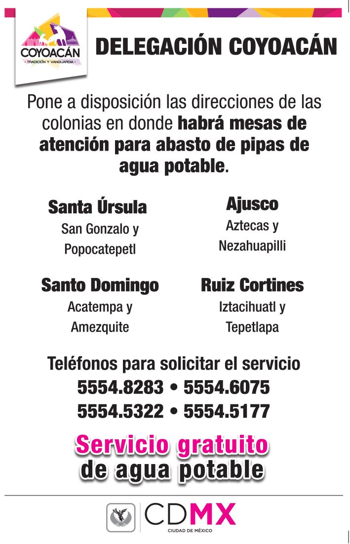 150 funcionarios participan en operativo de abasto de agua en Coyoacán