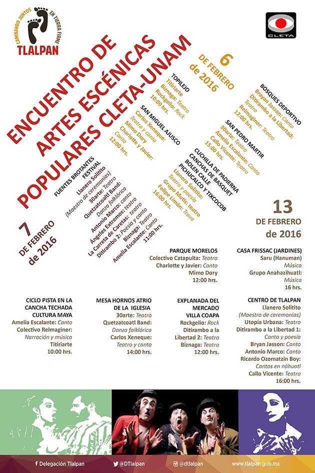 Llevan encuentro de artes escénicas populares CLETA-UNAM a espacios públicos de Tlalpan
