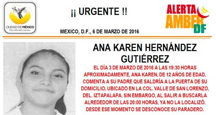 ACTIVA PGJ CAPITALINA ALERTA AMBER PARA LOCALIZAR A MENOR EXTRAVIADA EN IZTAPALAPA
