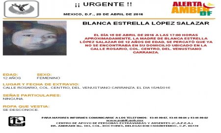 ACTIVA LA PGJ CAPITALINA ALERTA AMBER PARA LOCALIZAR A MENOR EXTRAVIADA EN VENUSTIANO CARRANZA
