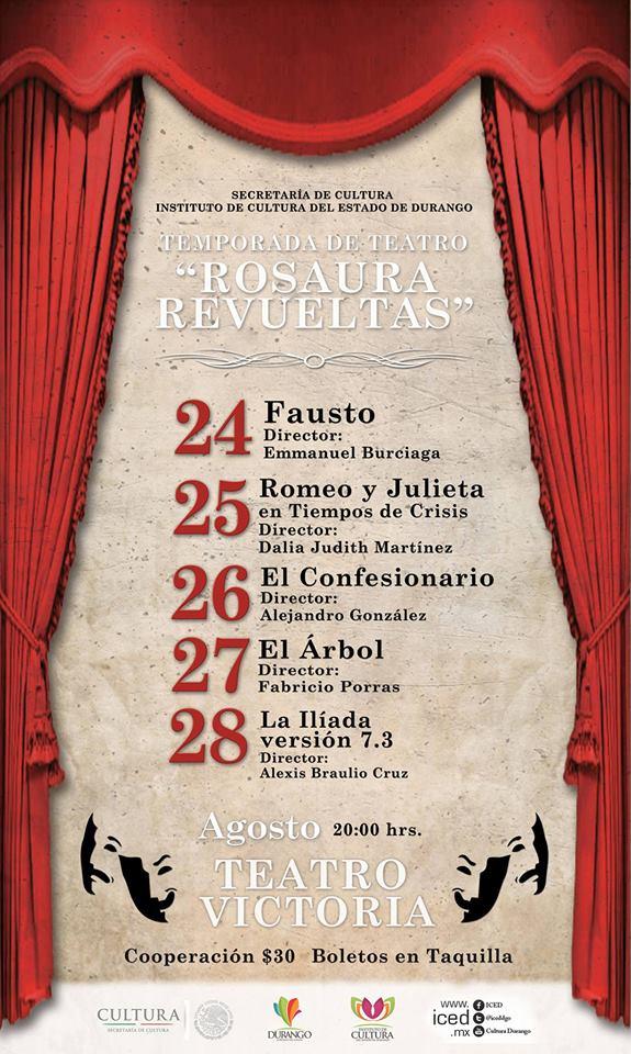 Diversidad dramatúrgica ofrecerá la Temporada de Teatro Rosaura Revueltas