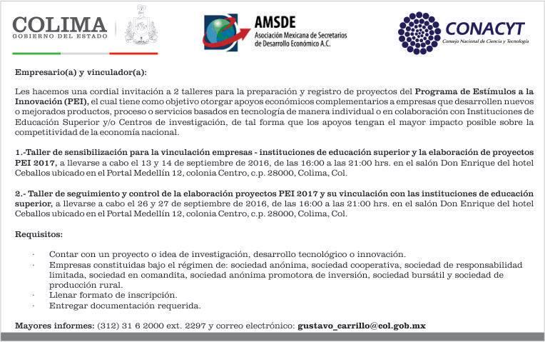 Gobierno del Estado invita a participar en talleres de vinculación empresarial