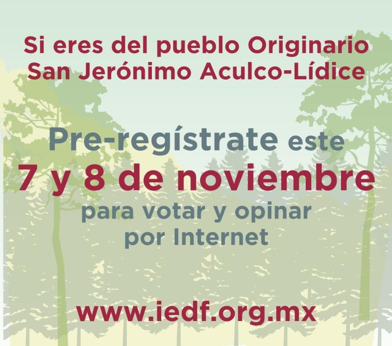 Inicia pre-registro para participar por internet en la ElecciÃ³n y Consulta Ciudadanas en San JerÃ³nimo Aculco LÃ­dice