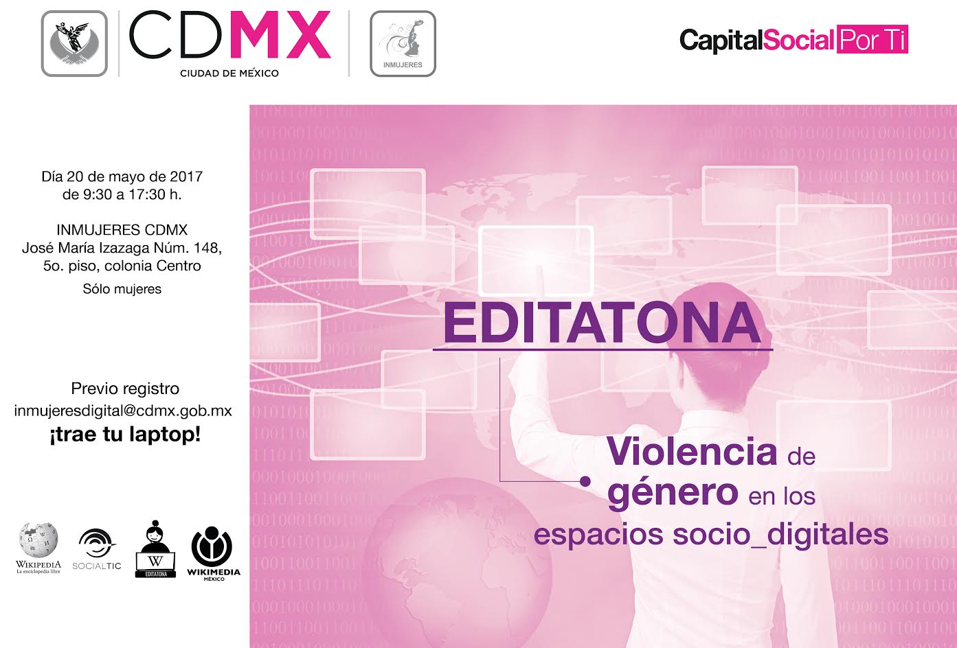 Invitan Inmujeres CDMX y Wikimedia México al maratón de edición Editatona