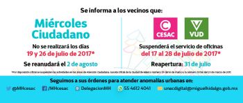 Suspensión de servicio en oficinas en la delegación Miguel Hidalgo