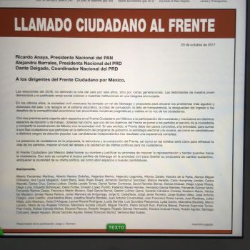 LÍDERES DE LA SOCIEDAD CIVIL PIDEN INCLUSIÓN AL FRENTE CIUDADANO POR MÉXICO