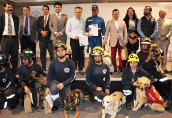 RECIBEN BINOMIOS CANINOS Y FACULTAD DE VETERINARIA DE LA UNAM RECONOCIMIENTO POR SU LABOR DE RESCATE