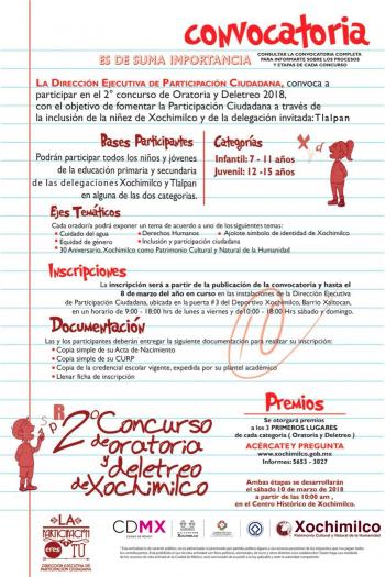 CONVOCAN A NIÑOS DE XOCHIMILCO Y TLALPAN A DEMOSTRAR TALENTO EN CERTAMEN DE ORATORIA Y DELETREO