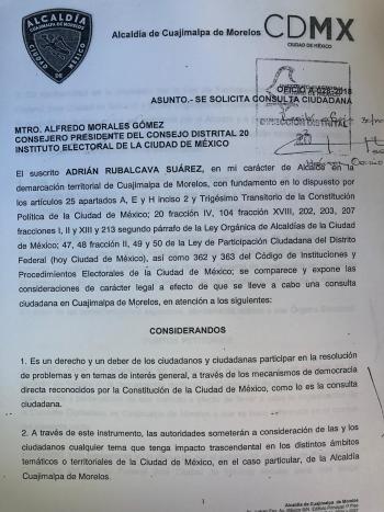 ADRIÁN RUBALCAVA SOLICITÓ LA REALIZACIÓN DE UNA CONSULTA CIUDADANA PARA LA CONSTRUCCIÓN DEL HOSPITAL GENERAL DE CUAJIMALPA
