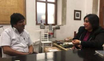 Secretaria Sandoval Ballesteros saluda y da la bienvenida al presidente legítimo de Bolivia, Evo Morales