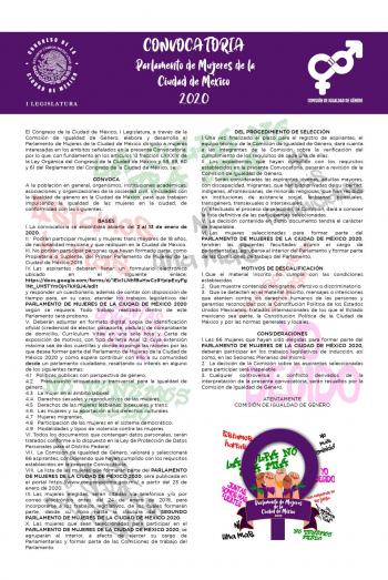 Convocatoria para el Segundo Parlamento de Mujeres de la Ciudad de México 2020
