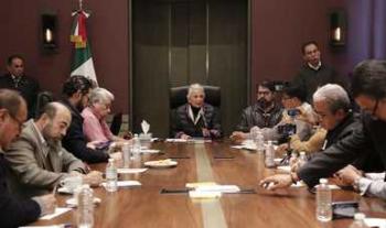 Secretaria de Gobernación, Olga Sánchez Cordero, con representantes de medios de comunicación