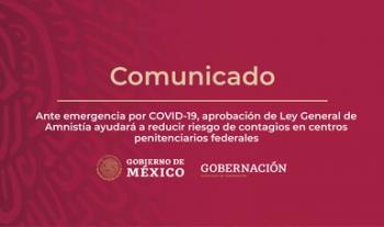 Ante emergencia por COVID-19 aprobación de Ley General de Amnistía ayudará a reducir riesgo de contagios en centros penitenciarios federales