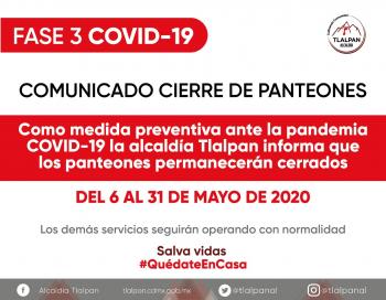 Tlalpan anuncia cierre de Panteones