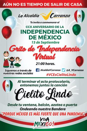 Venustiano Carranza celebrará con grito virtual y la participación de miles de vecinos ondeando banderas y cantando “Cielito Lindo”