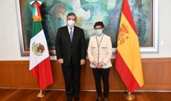 El canciller Marcelo Ebrard se reunió con su homóloga española, Arancha González Laya
