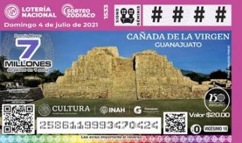 Billete de lotería lleva la suerte con la imagen de la pirámide de Cañada de la Virgen