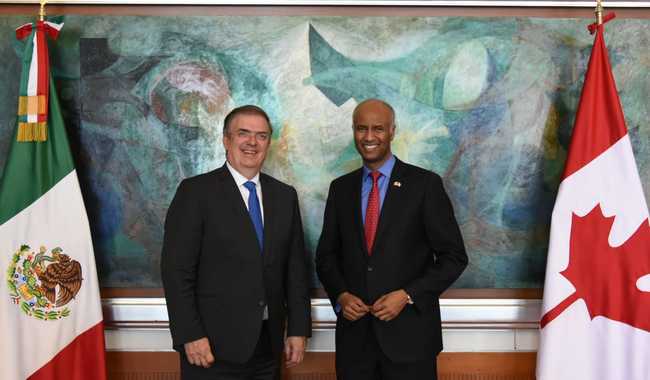 El canciller Ebrard y el ministro Hussen de Canadá dialogan sobre trabajo conjunto en contra del racismo