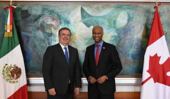 El canciller Ebrard y el ministro Hussen de Canadá dialogan sobre trabajo conjunto en contra del racismo