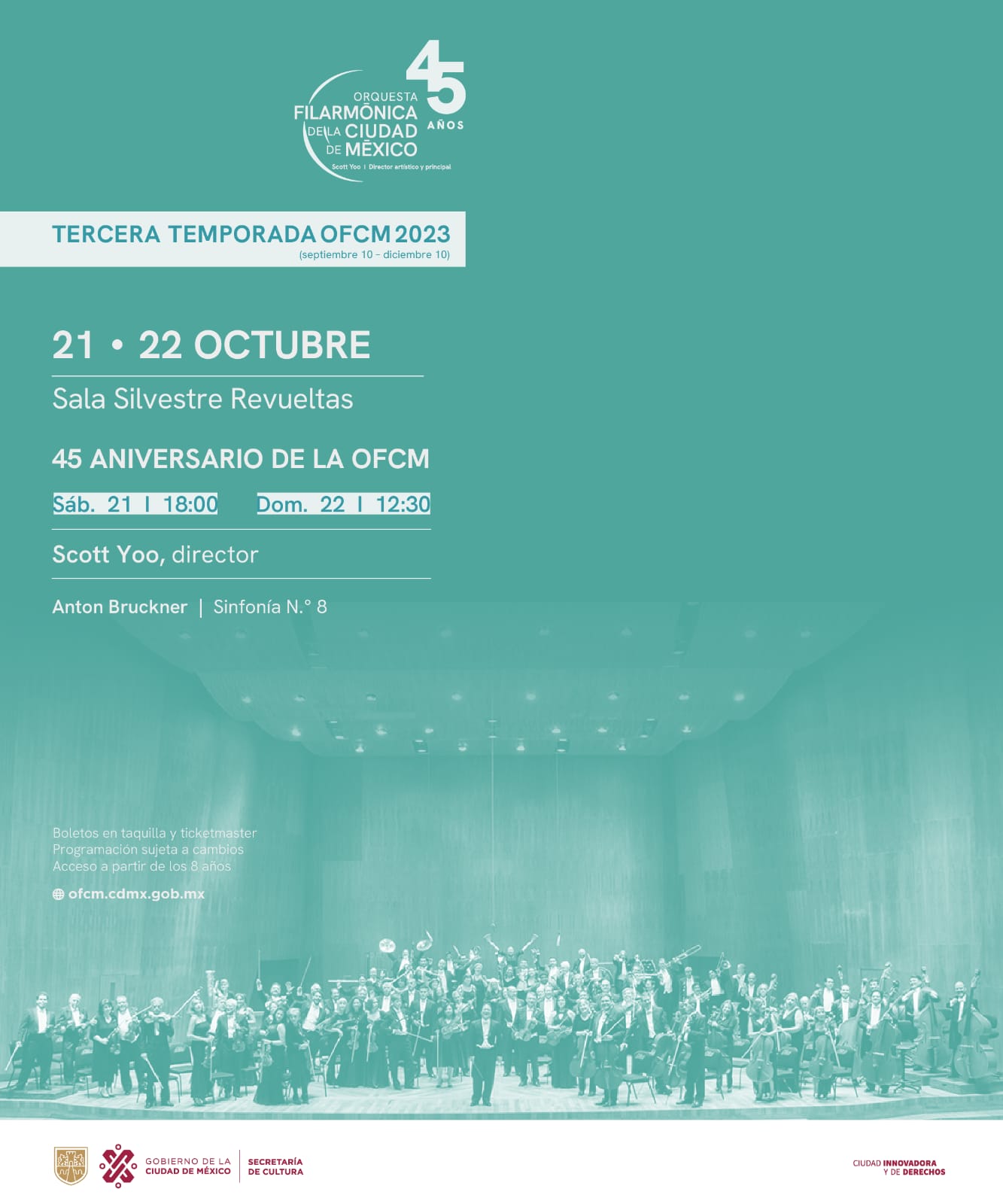 La orquesta filarmónica de la Ciudad de México celebra 45 aniversario con la octava sinfonía de Antón Bruckner 