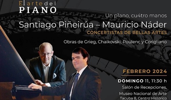 Concierto en el Munal Santiago Piñeirúa y Mauricio Náder interpretan obras de Grieg, Chaikovski y más
