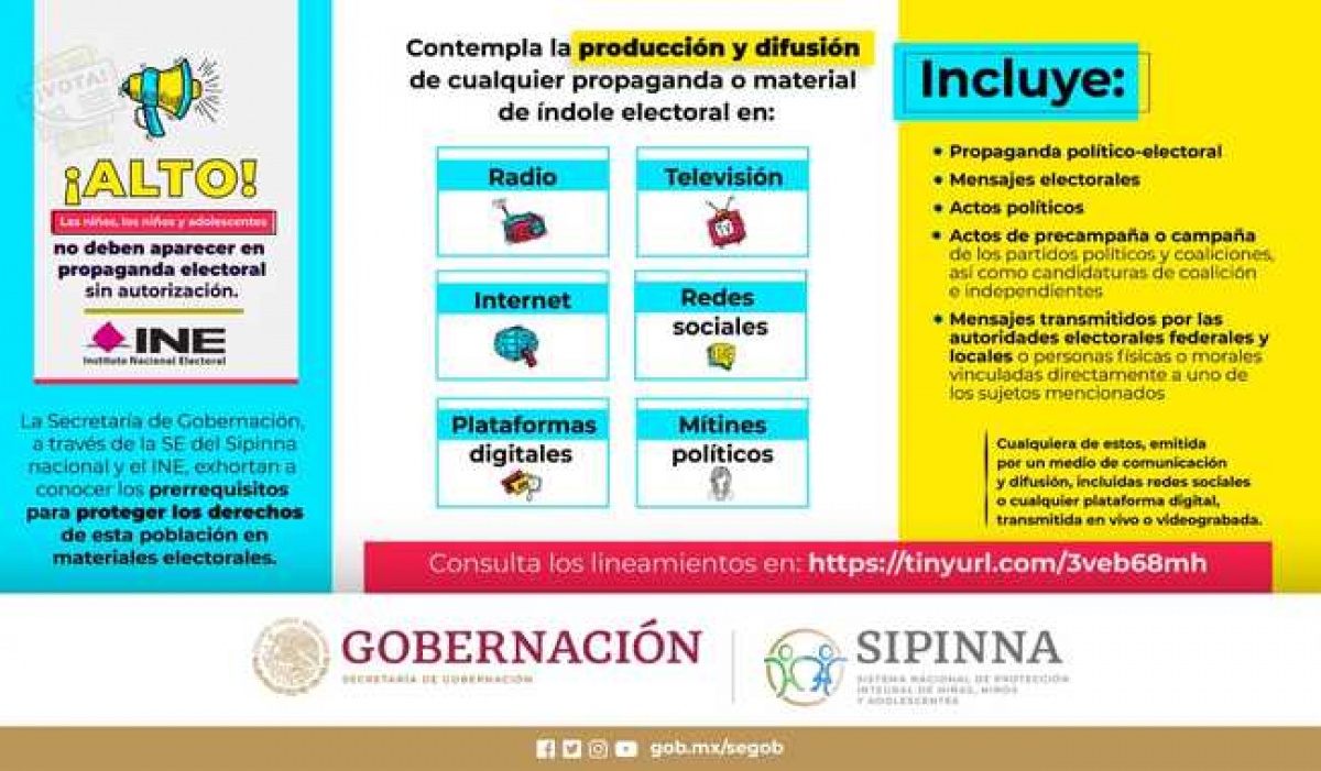 Sipinna e INE refuerzan requisitos para difusión de propaganda electoral con menores
