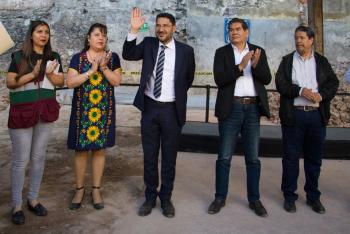 Martí Batres coloca la primera piedra de la Unidad Habitacional Alhóndiga 7 en el Centro Histórico de CDMX