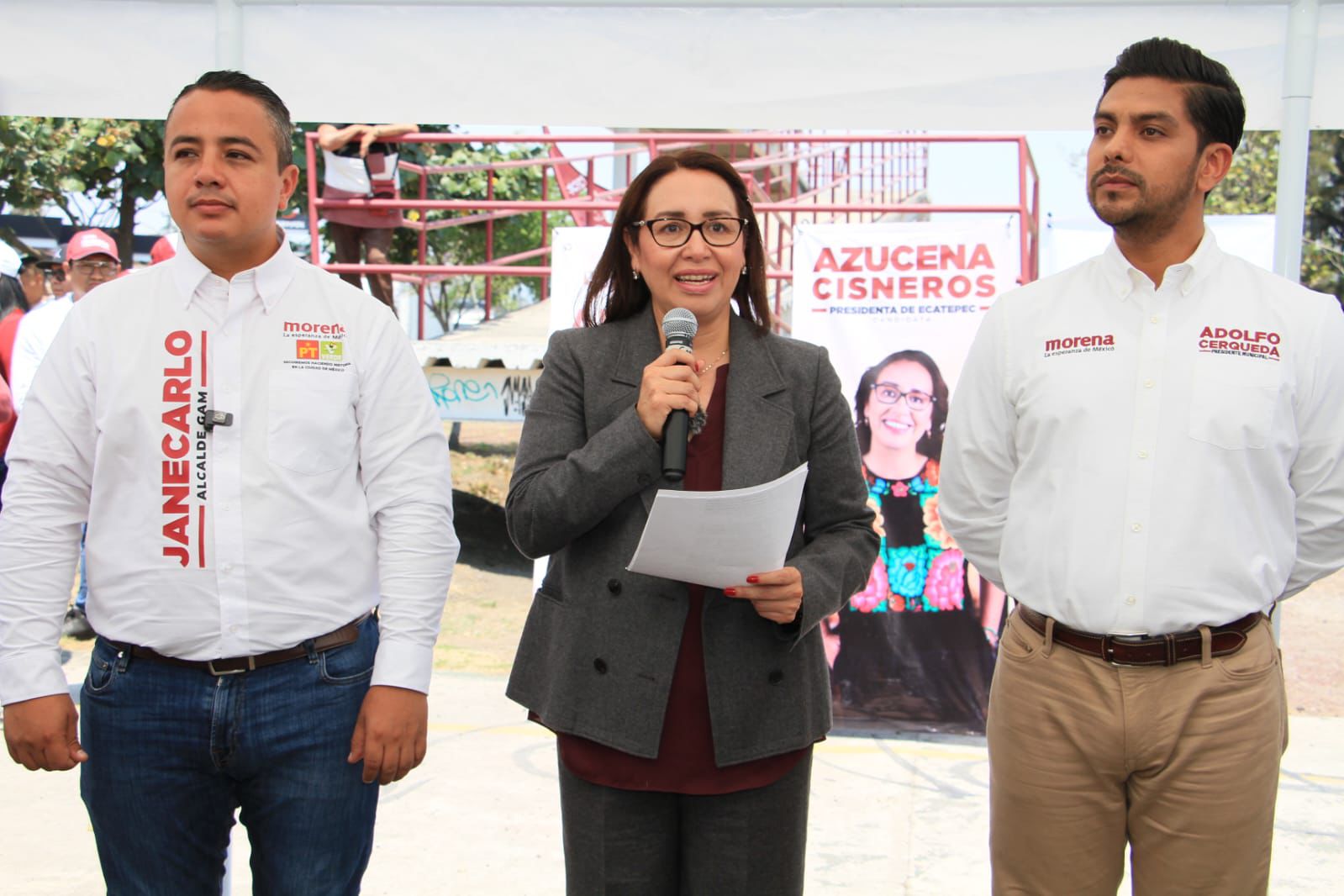 Azucena Cisneros firma convenio de seguridad con sus homólogos de Nezahualcóyotl y la GAM 