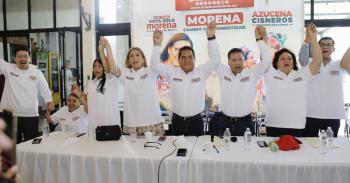 Líderes del PT, MC y PRI respaldan a Azucena Cisneros en Ecatepec 