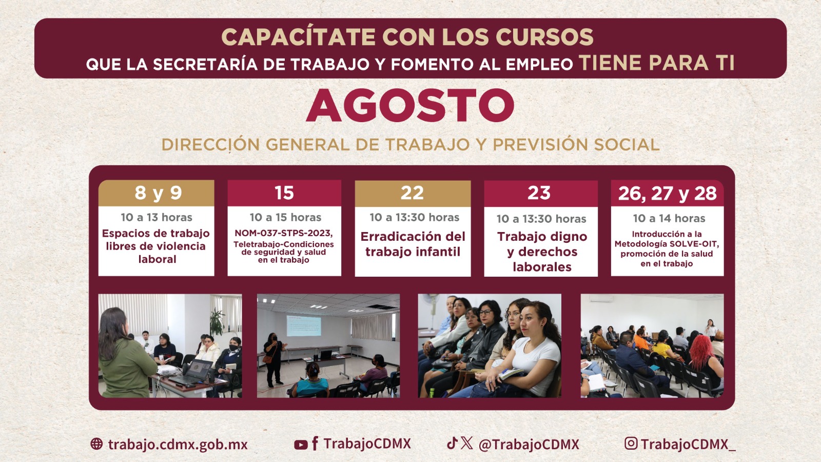 Secretaría de trabajo CDMX ofrece cinco cursos gratuitos de capacitación laboral con validez curricular en agosto