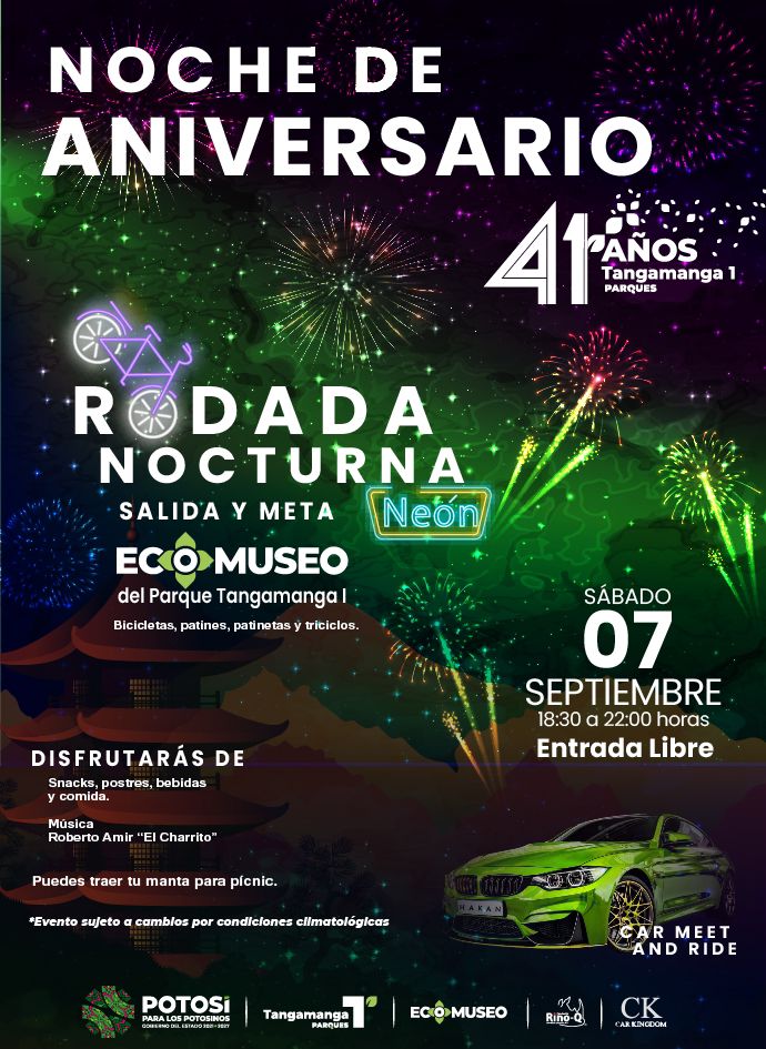 Parque Tangamanga I celebra su 41 aniversario con rodada nocturna y picnic