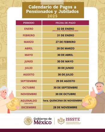 ISSSTE anuncia calendario de pagos 2025 para pensionados y jubilados