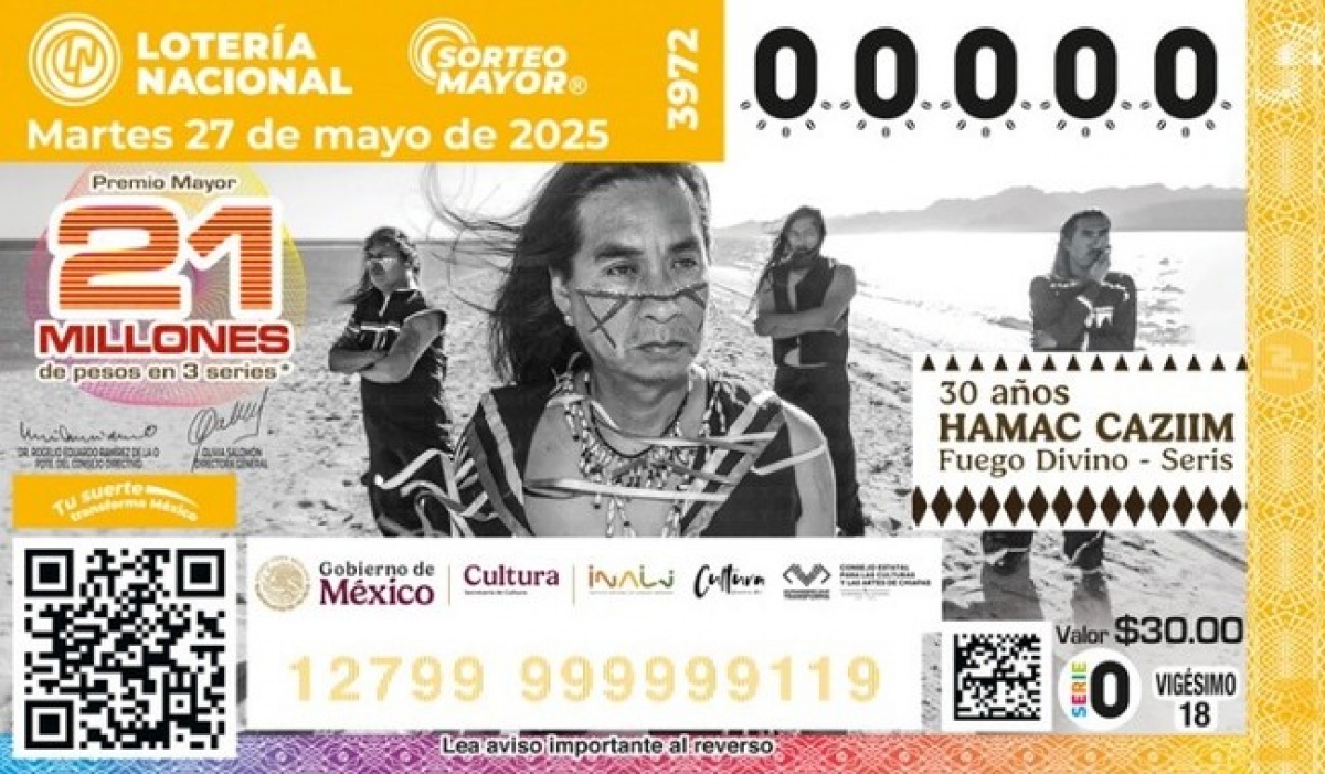 Celebran 30 años del rock indígena con homenaje a Hamac Caziim en sorteo de Lotería Nacional