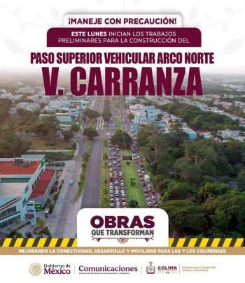 Gobierno de Colima inicia construcción del paso superior vehicular Arco Norte en la capital