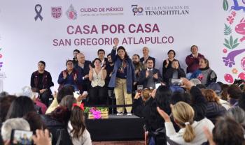 Clara Brugada inicia transformación urbana de San Gregorio Atlapulco con 3,600 luminarias y rehabilitación escolar