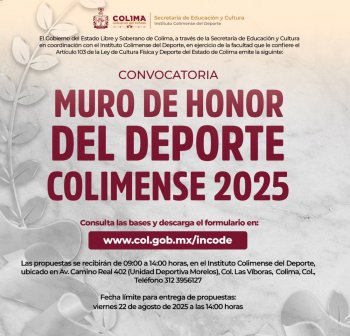 Gobierno de Colima invita a proponer deportistas destacados para reconocimiento en Muro de Honor