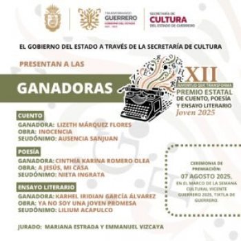 Mujeres jóvenes guerrerenses ganan Premio Estatal de Literatura 'Juventud que transforma 2025'