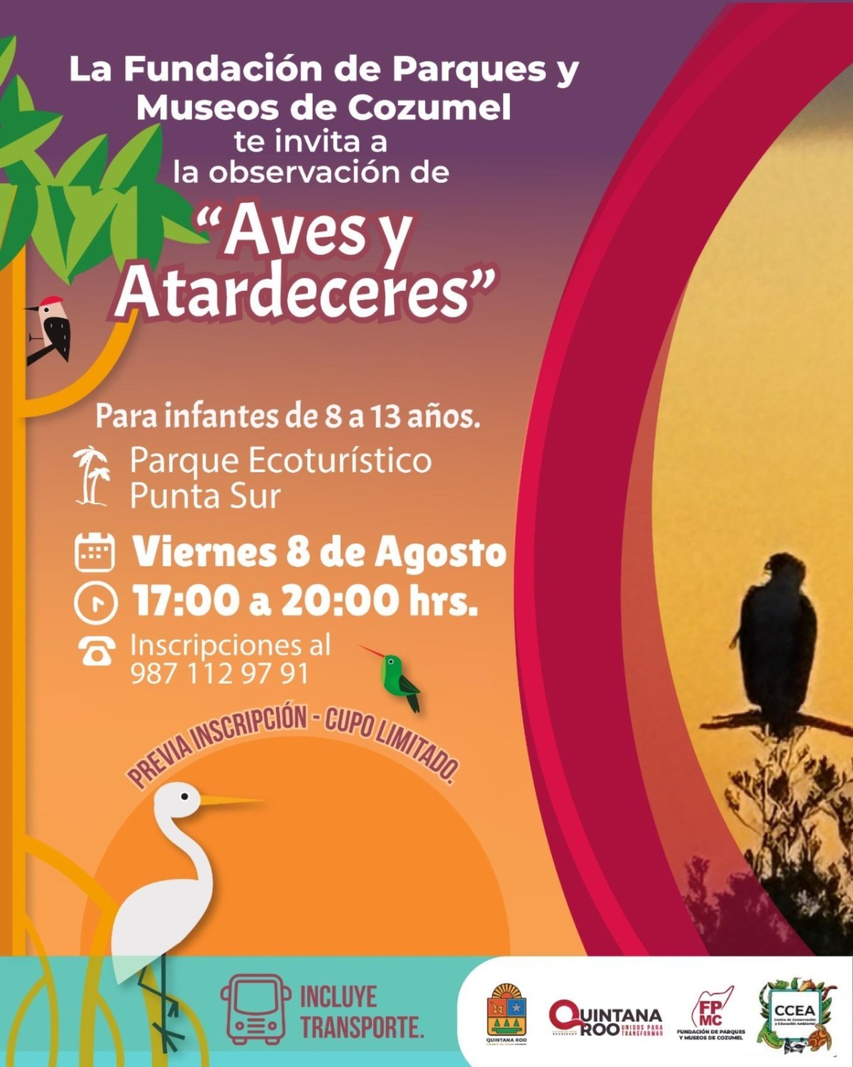 Invita la FPMC a la niñez de Cozumel a vivir “Aves y Atardeceres” en Punta Sur