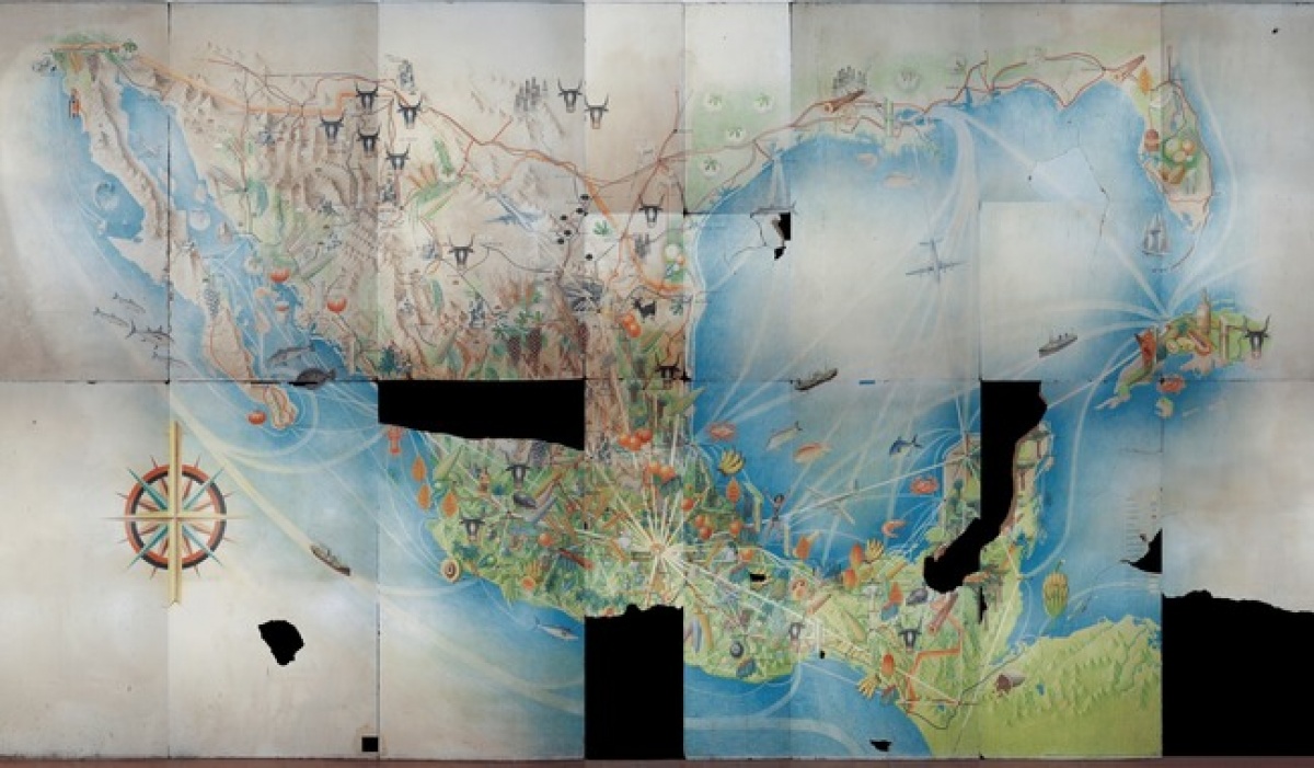 INBAL restaura el mural Mapa de Producción de la República Mexicana de Miguel Covarrubias