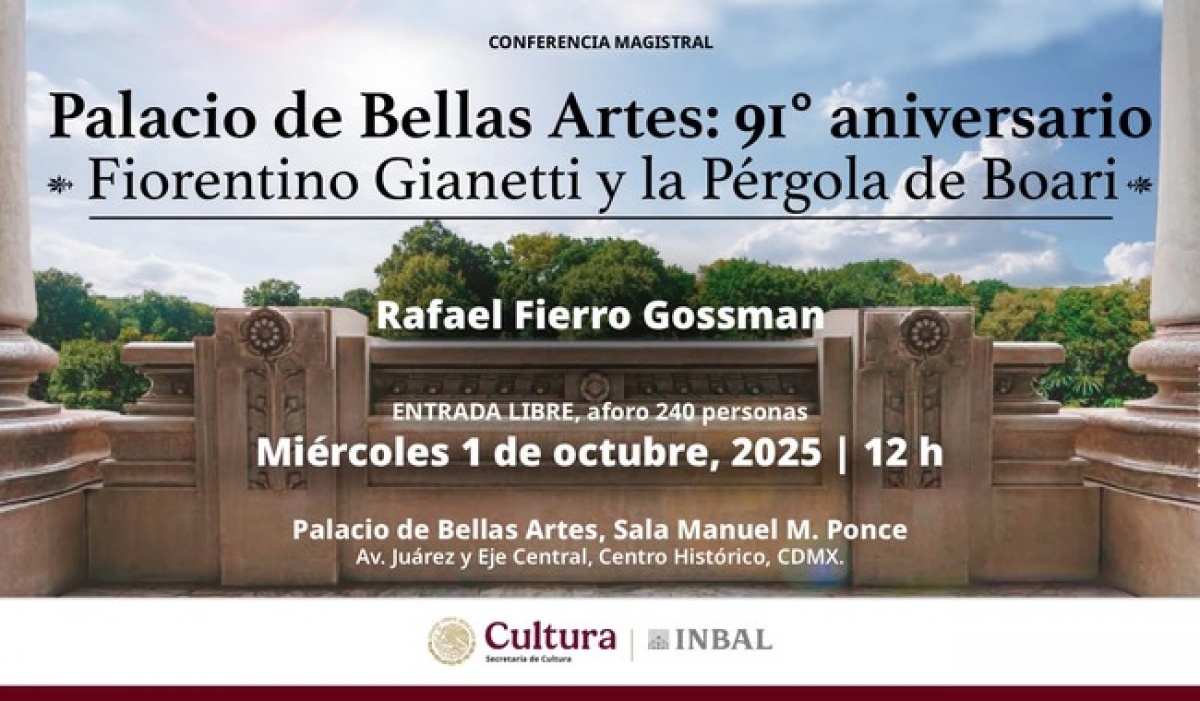 Conferencia sobre Fiorentino Gianetti y la pérgola de Boari en el 91 aniversario del Palacio de Bellas Artes