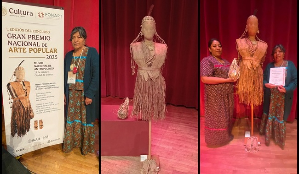 Gloria Regino Arballo recibe el Gran Premio Nacional 50 Años a la Mujer Indígena por su 'Vestido de novia pa ipai'