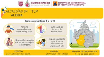 Alerta Amarilla por bajas temperaturas en Tlalpan este jueves 27 de noviembre