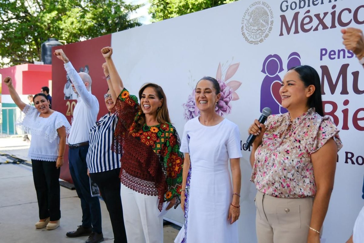 Sheinbaum y Lezama encabezan asamblea de Pensión Mujeres Bienestar en Puerto Morelos