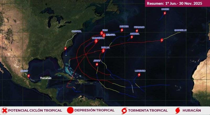 Concluye temporada de ciclones tropicales 2025 en el Atlántico sin afectaciones directas en Yucatán