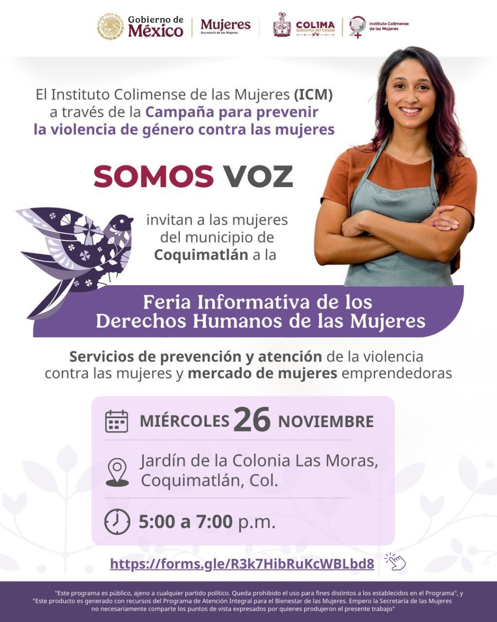 Gobierno de Colima invita a Feria Informativa sobre Derechos Humanos de las Mujeres en Coquimatlán