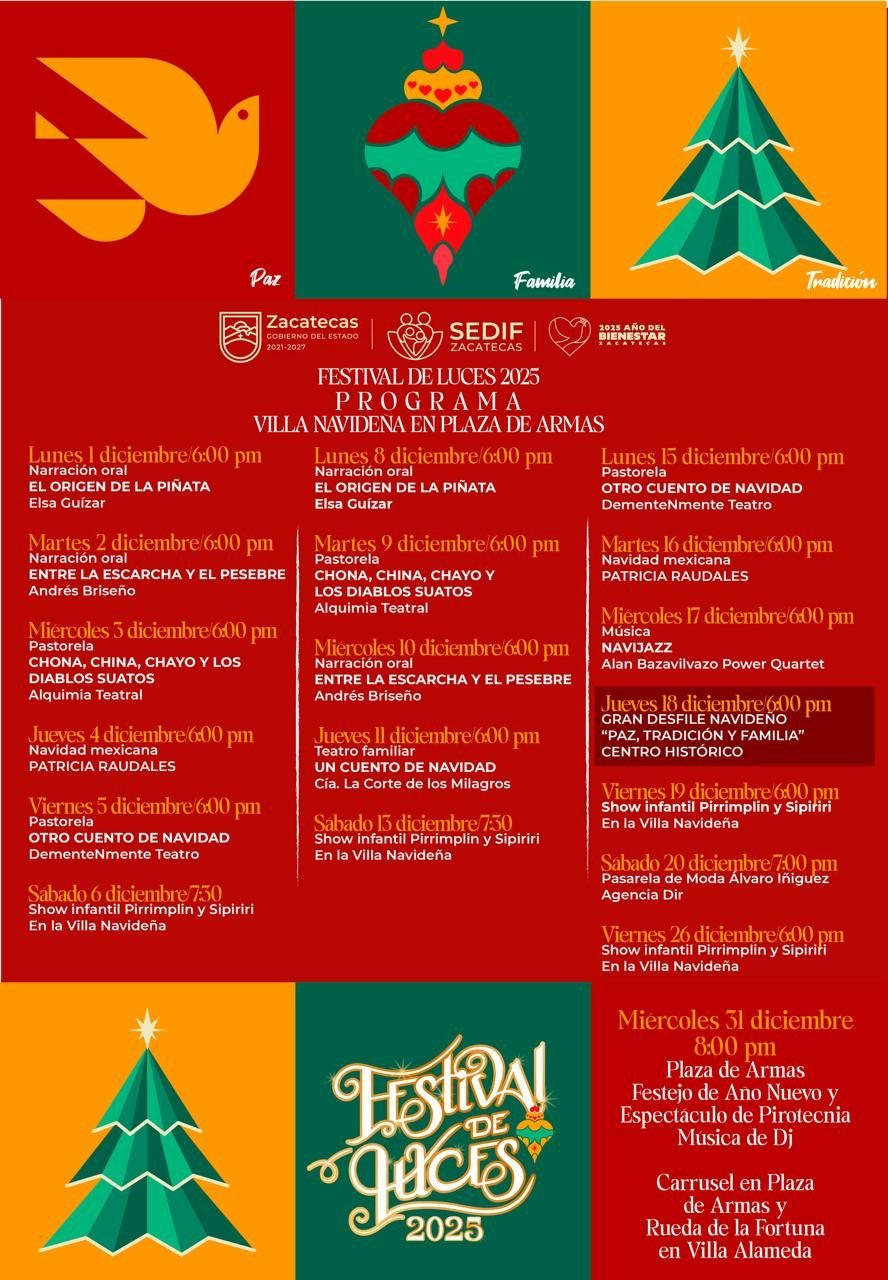 Gobierno de Zacatecas presenta programa artístico y cultural para la Villa Navideña de Plaza de Armas