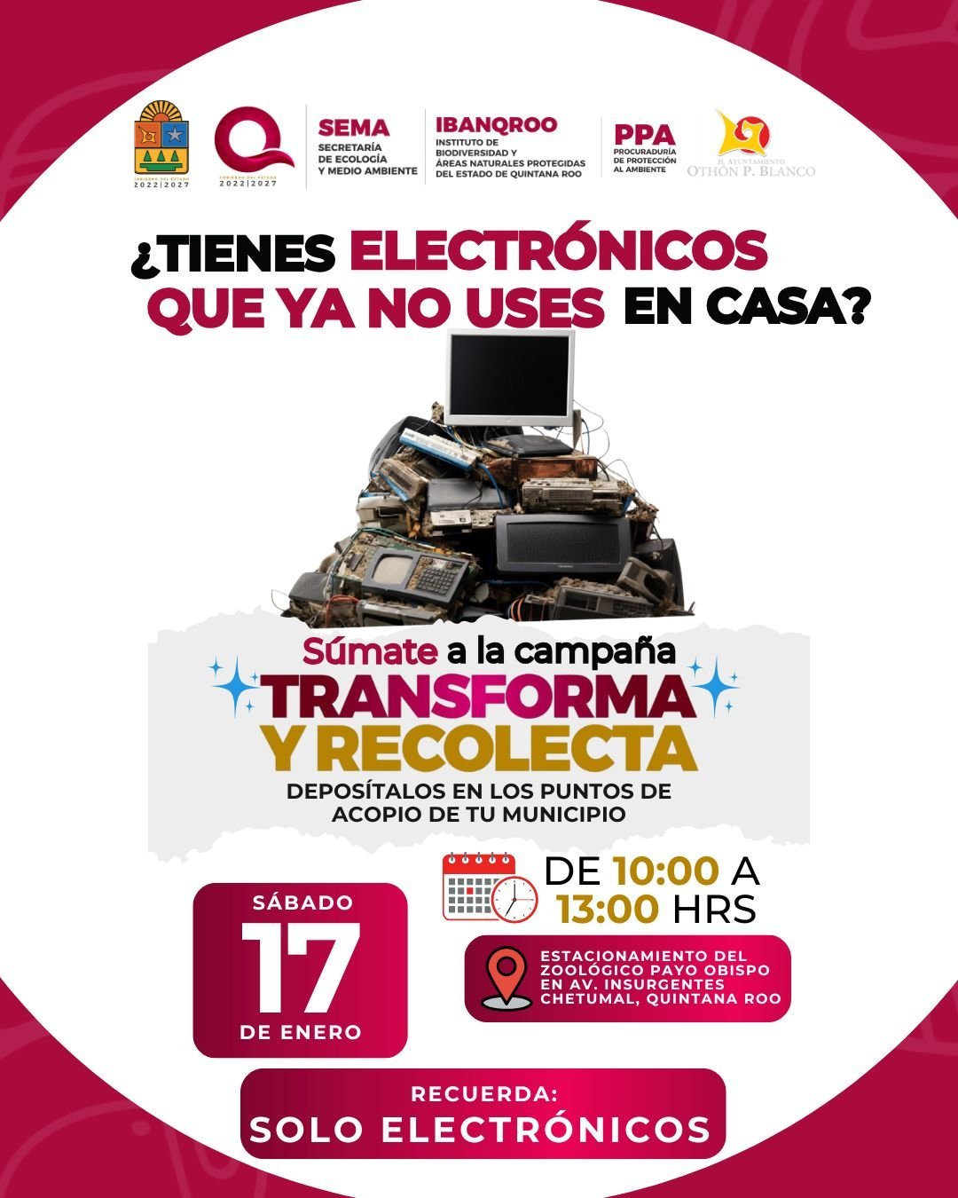 SEMA anuncia nueva jornada de recolecci&oacute;n de electr&oacute;nicos en Chetumal para enero 2026