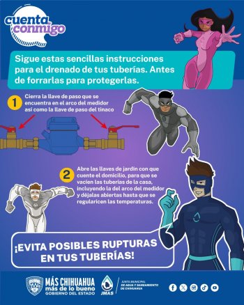 JMAS Chihuahua emite recomendaciones para proteger tuberías ante pronóstico de bajas temperaturas
